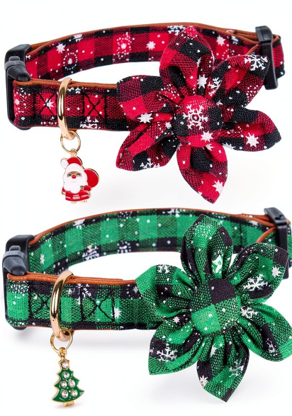 ADOGGYGO Christmas Dog Collar Plaid Floral Pet Collar-0