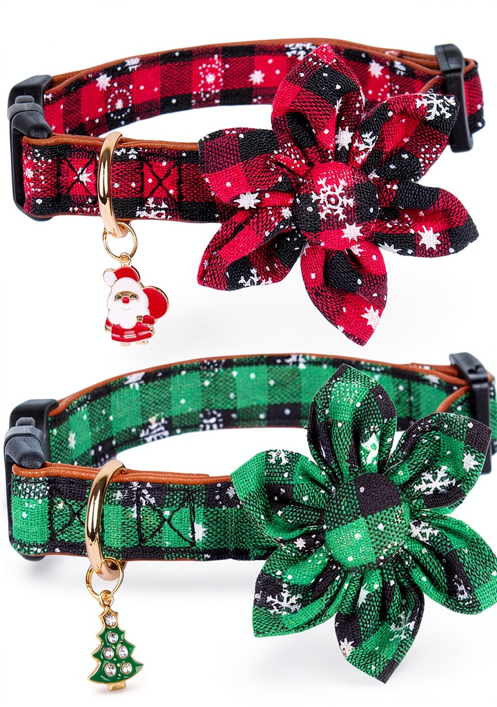 ADOGGYGO Christmas dog collar with plaid design on a dog