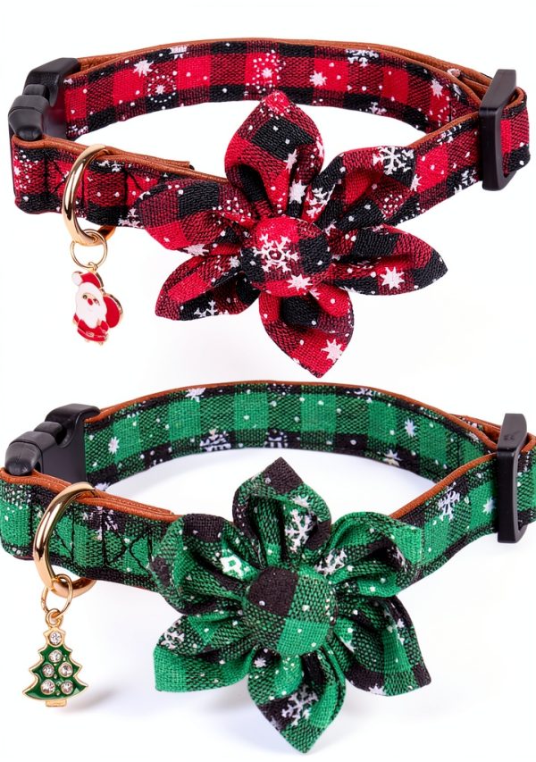 ADOGGYGO Christmas Dog Collar Plaid Floral Pet Collar-3
