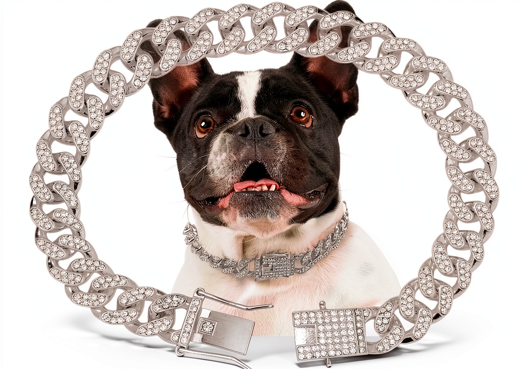 THAMIAO dog collar chain in silver on a small dog