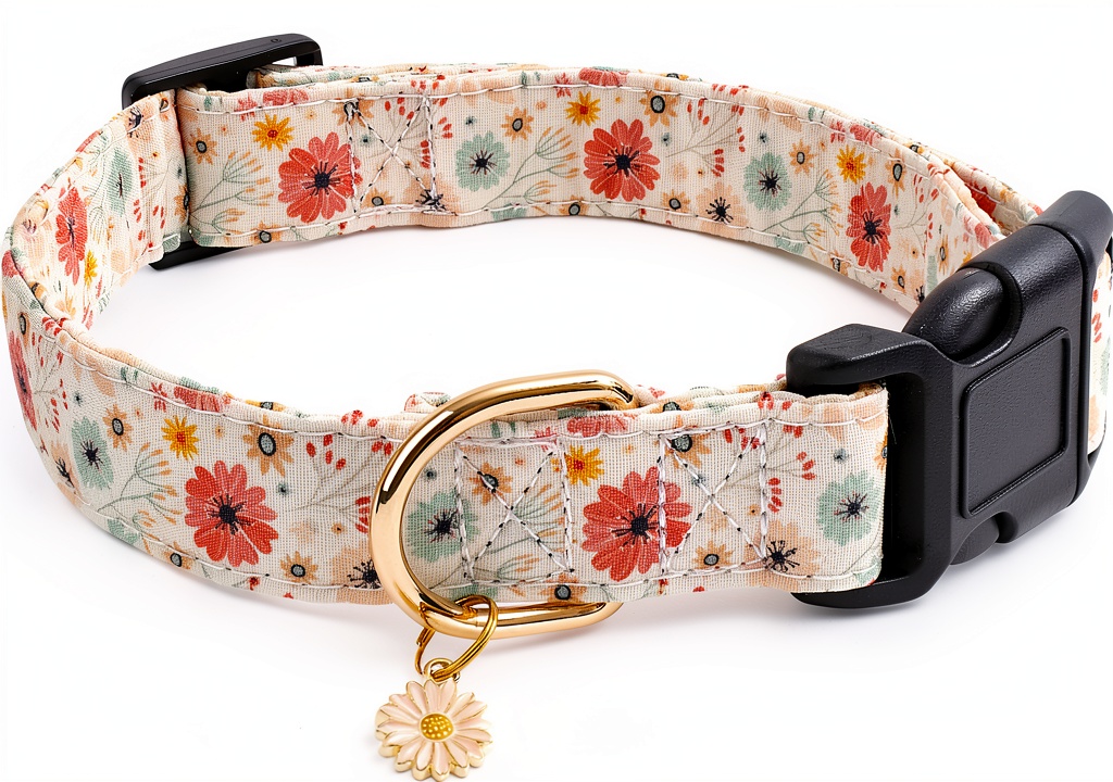 Faygarsle cotton dog collar on a happy dog during a park walk