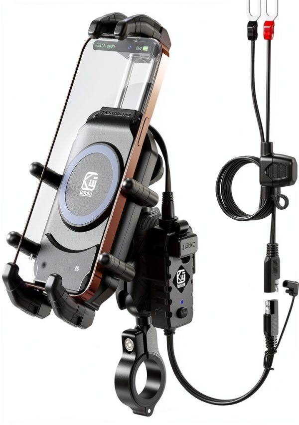 Motorcycle Phone Mount BRCOVAN M26-A IP66 Waterproof Qi 15W Charger-0